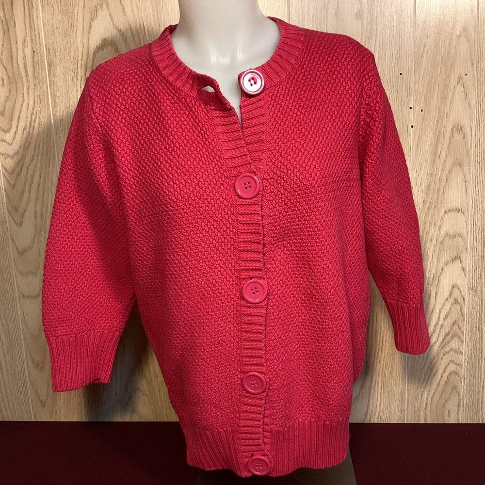 Women’s L.L. Bean Cotton Cardigan 3/4 sleeves large buttons size Large